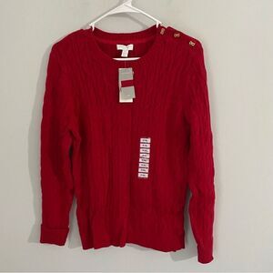 Charter Club Women’s Crew Neck Cable Knit Red Sweater PXL